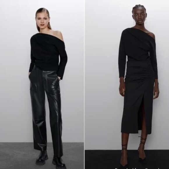 ZARA WOMAN BLACK RUCHED TOP Size M NEW WITH TAG! - Picture 4 of 6